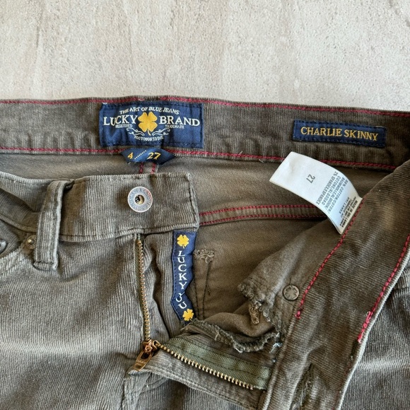 Lucky Brand Charlie Skinny Corduroy Olive Green Pants Size 27 - Picture 3 of 9